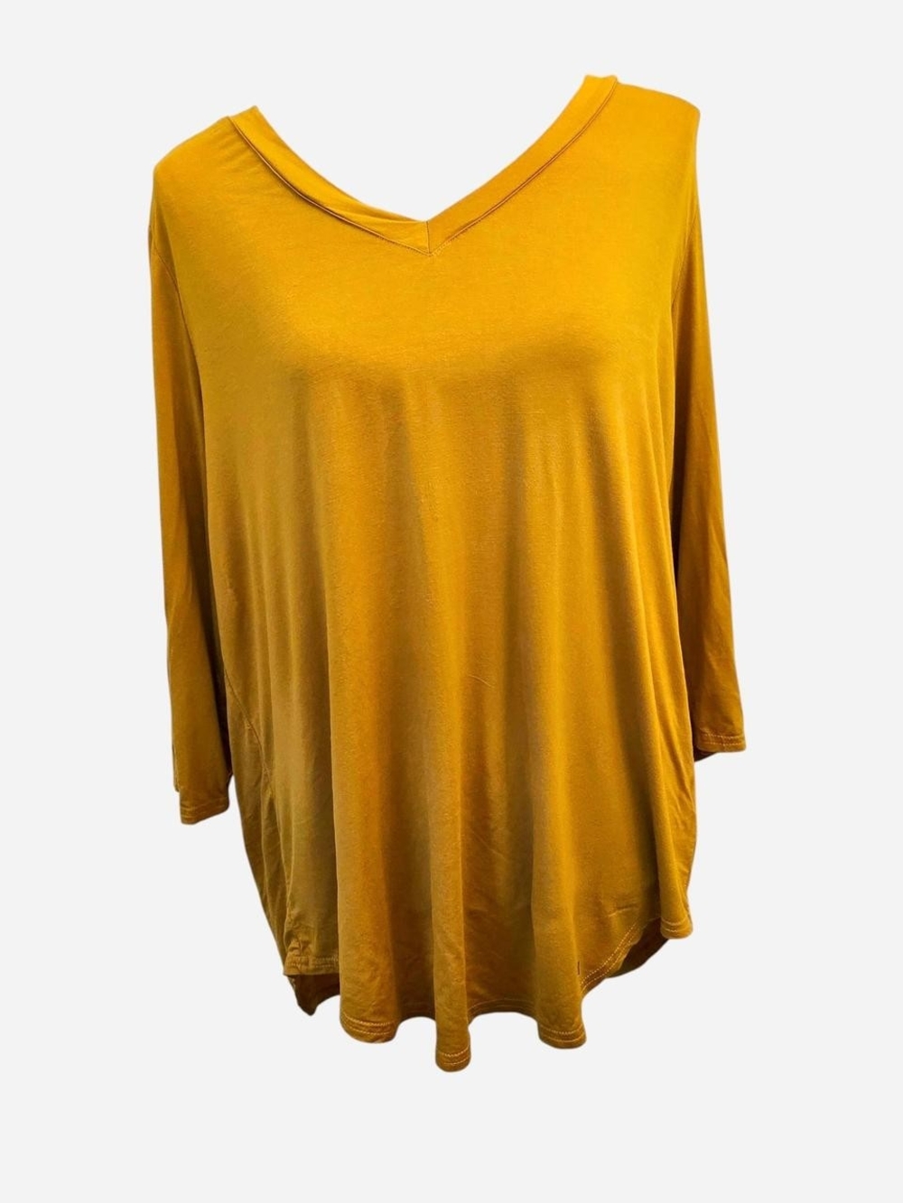 Relaxed V-Neck Long Sleeve Top in Mustard